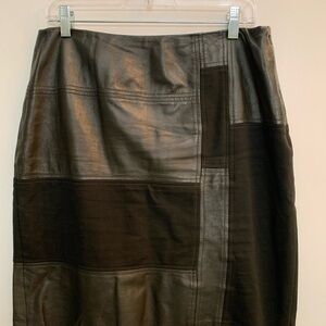 Worth pencil skirt. Leather and knit detailing size 12, brown
